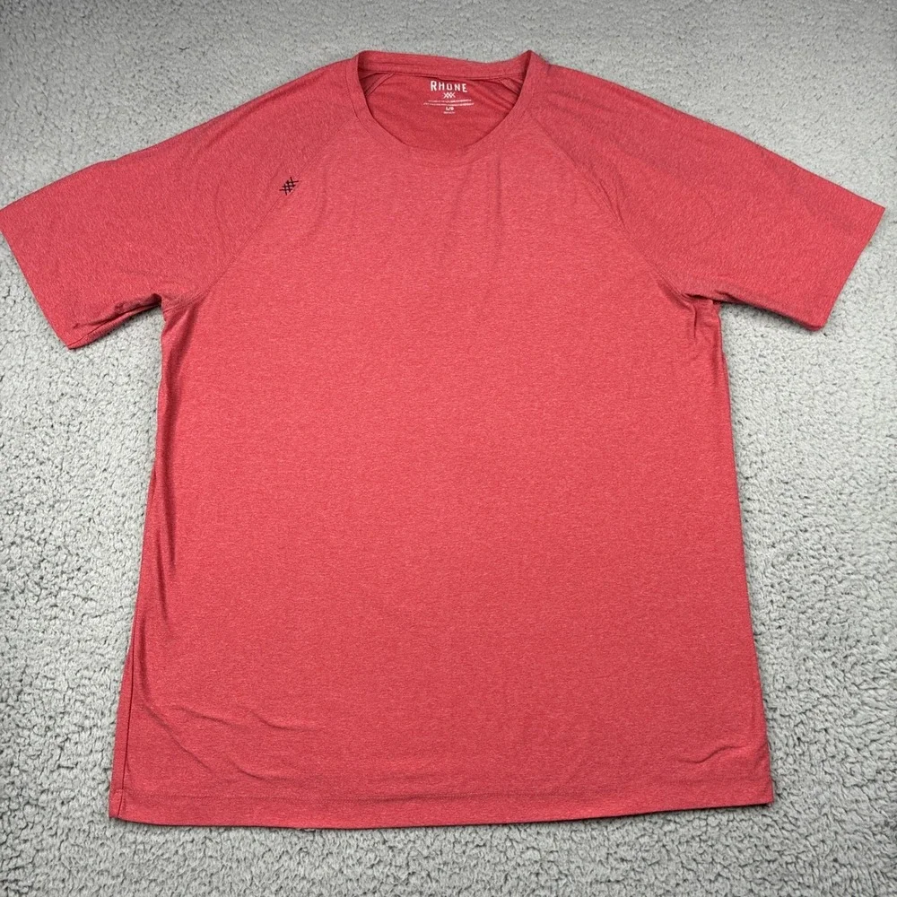 Rhone Reign Performance Shirt Men Large Pink Athletic Training Gym Short Sleeve